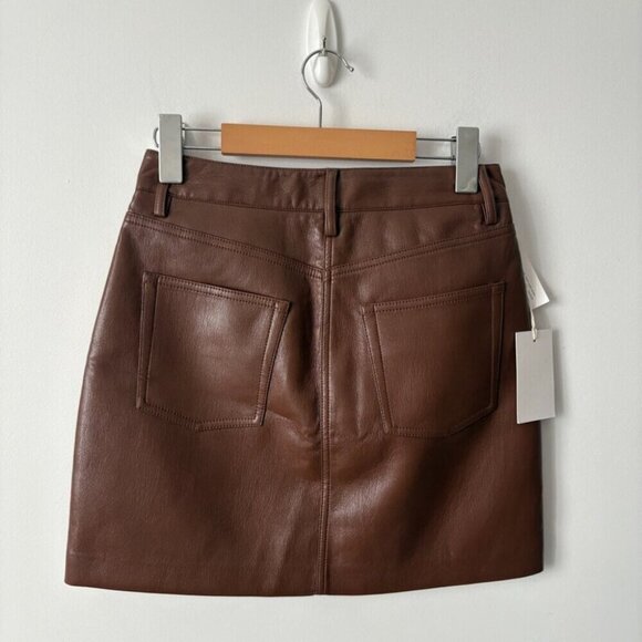 Aritzia Wilfred Chemistry Vegan Leather Mini Skirt NWT Cognac Brown Size 4 - Picture 2 of 5
